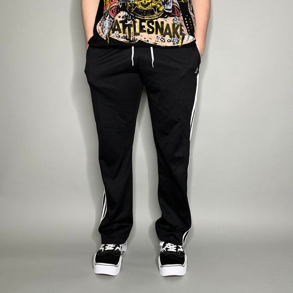 Adidas Sweatpants Jet Black Polyester White 3 Stripes - Picture 2 of 4